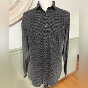 Express Men's Fitted Long Sleeve Shirt Black And‎ White Cotton Size L 16-16.5